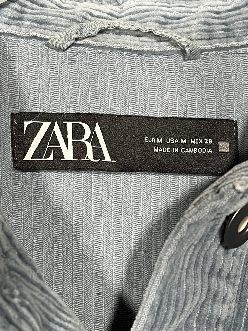 Zara Blue Corduroy Overshirt Shacket Frayed Hem Button Front Medium - Picture 2 of 8